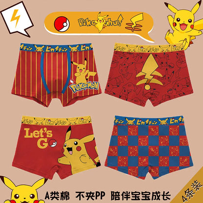 4-Piece Set Pikachu Boys' Underwear Pure Cotton Children'S Flat Corner Pants Summer Thin Spring Cartoon Cute Shorts