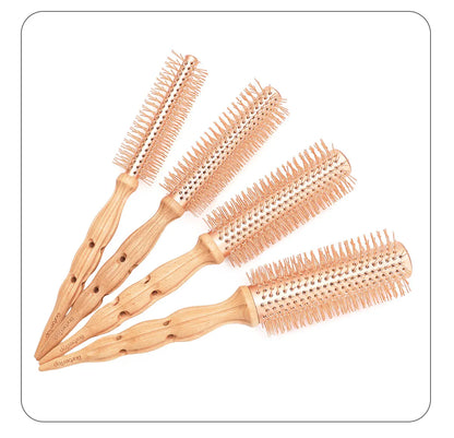 Professional Wood Round Curly Combs For Women Hairdressing Massage Brush Salon Barber Aluminum Tube Hair Styling Comb New Type