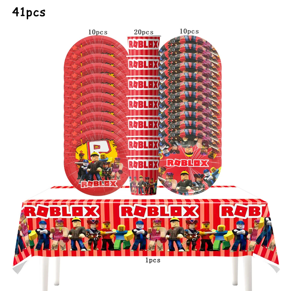 Robot Boy Happy Birthday Decoration Tableware Set Roblox Paper Tablecloth Plate Cup Cake Balloon Baby Shower Game Party Supplies