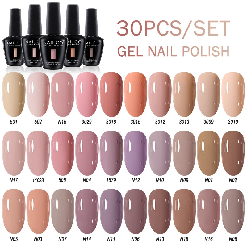 NAILCO 15ml Gel Nail Polish Set 30pcs/Lot Gel Polish Nail Soak Off UV LED Semi-Permanent Varnishes Nail Art Salon Free Shipping