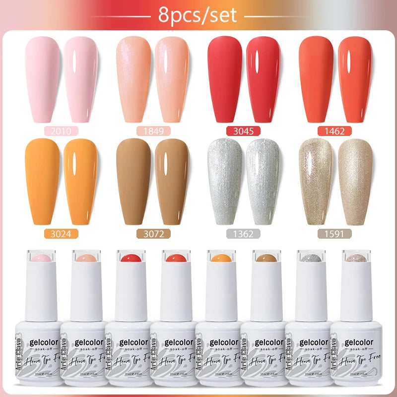 Arte Clavo 8Pcs/Set Gel Nail Polish Set 15ml Colorful Semi Permanent For Manicure Varnish Soak Off UV LED Nail Art Gel Kits