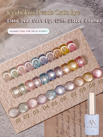 MIANEL 12ML Glass Bead Cat Eye Gel Nail Polish Flash White Spar Nude Color Magnetic Nail Polish White Nails Summer Nails 1-12pcs