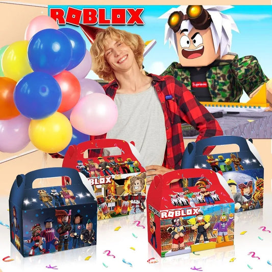 12Pcs/Set Roblox Theme Game Birthday Party Decoration Gift Boxes Anime Pattern Thanks Candy Gift Bag Kid Birthday Party Supplies