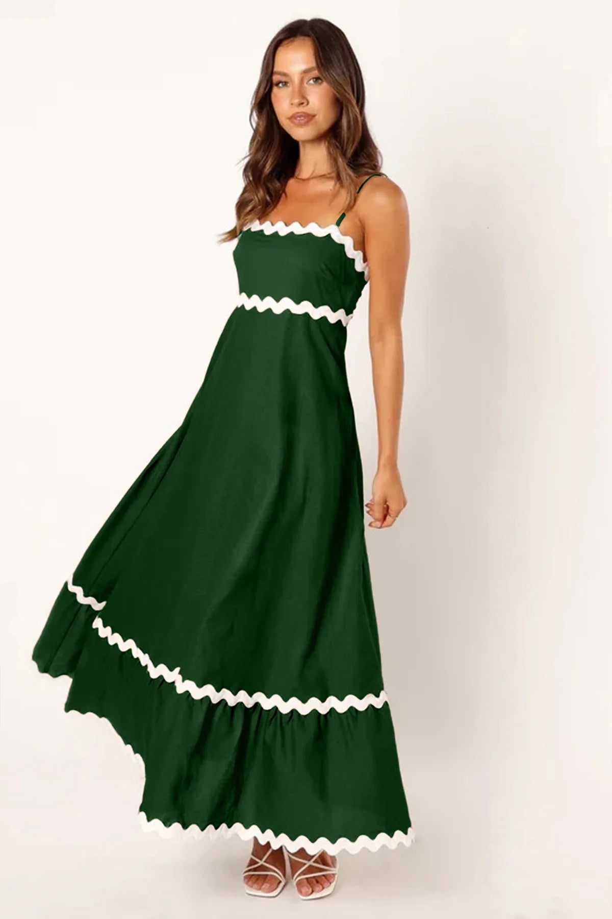 Sleeveless Scalloped Trim Midi Dress: Sexy Strapless Princess Silhouette Gown