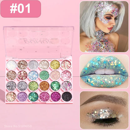 24Colors Body Face Glitter Gel Palette Waterproof Eye Hair Loose Sequins Eyeshadow Multifunctional Party Deco Makeup Cosmetics