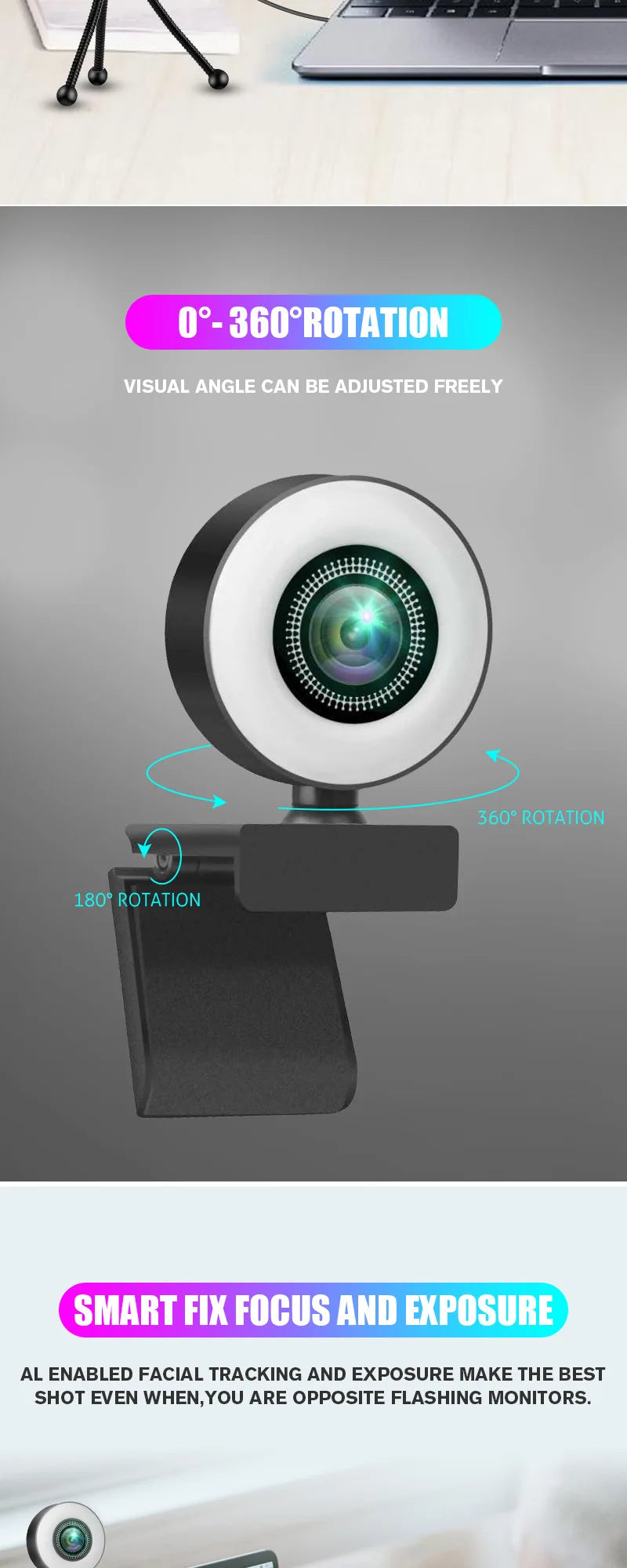 4K Webcam with LED Light 📷✨