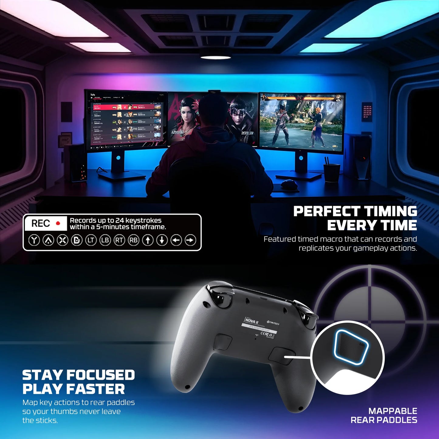 FANTECH NOVA II WGP16 Wireless Gamepad Gyro Sensor Hall Joystick and Effect Trigger for PS4 NS2 Wired Controller Gamer