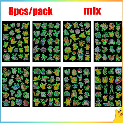 8pcs Luminous Pokemon Pikachu Cute Tattoo Stickers Arm Face Glowing Body Art Children Temporary Tattoo Kids Gift Party Supplies
