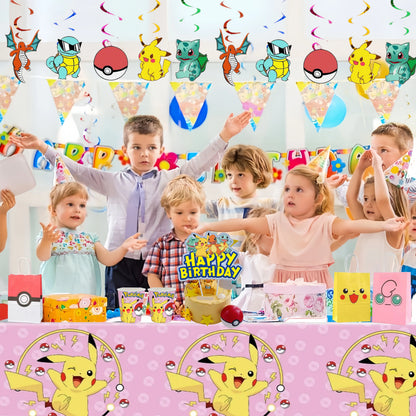 Pink Pokemon Birthday Party Decoration Pikachu Disposable Tableware Plate Tablecloth Balloons Baby Shower Kids Party Supplies