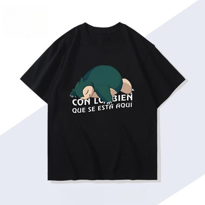 Men's New  Pokémon Handheld Game Snorlax T-shirt Summer New Men's and Women's Japanese  Trend Loose Casual Short-sleeved Top