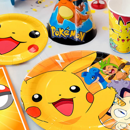 Pokemon Party Tableware,114 Pcs Pokemon Birthday Party Decorations- Pikachu Tablecloth Banner Plates etc Pokemon Party Supplies