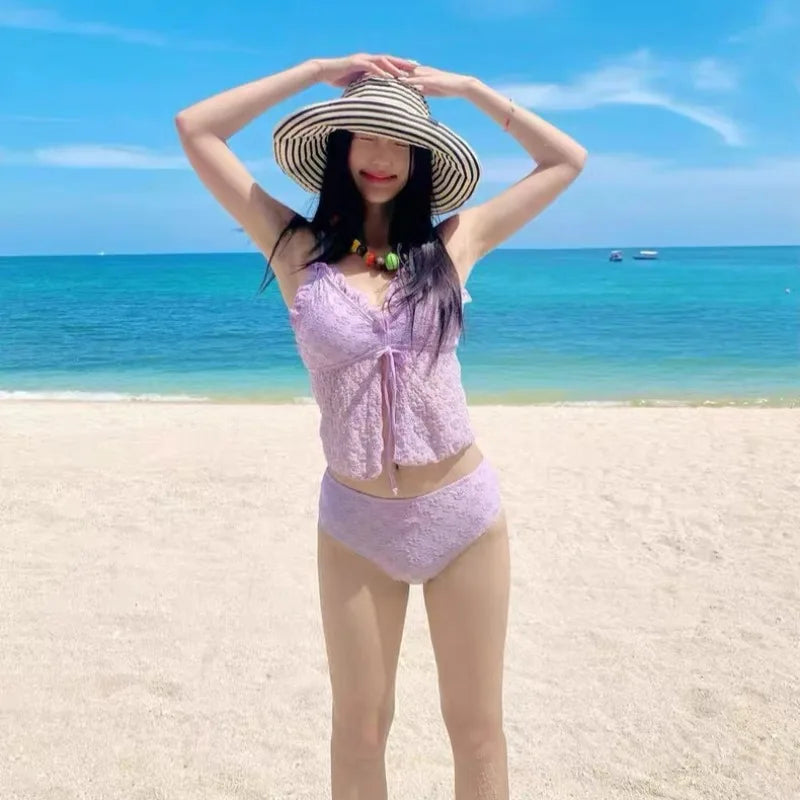Swimsuit Women Pure Desire Sexy Hot Girl Split Triangle Bikini Gathering Chest Slimming Vacation Style Hot Spring Beach Swimsuit