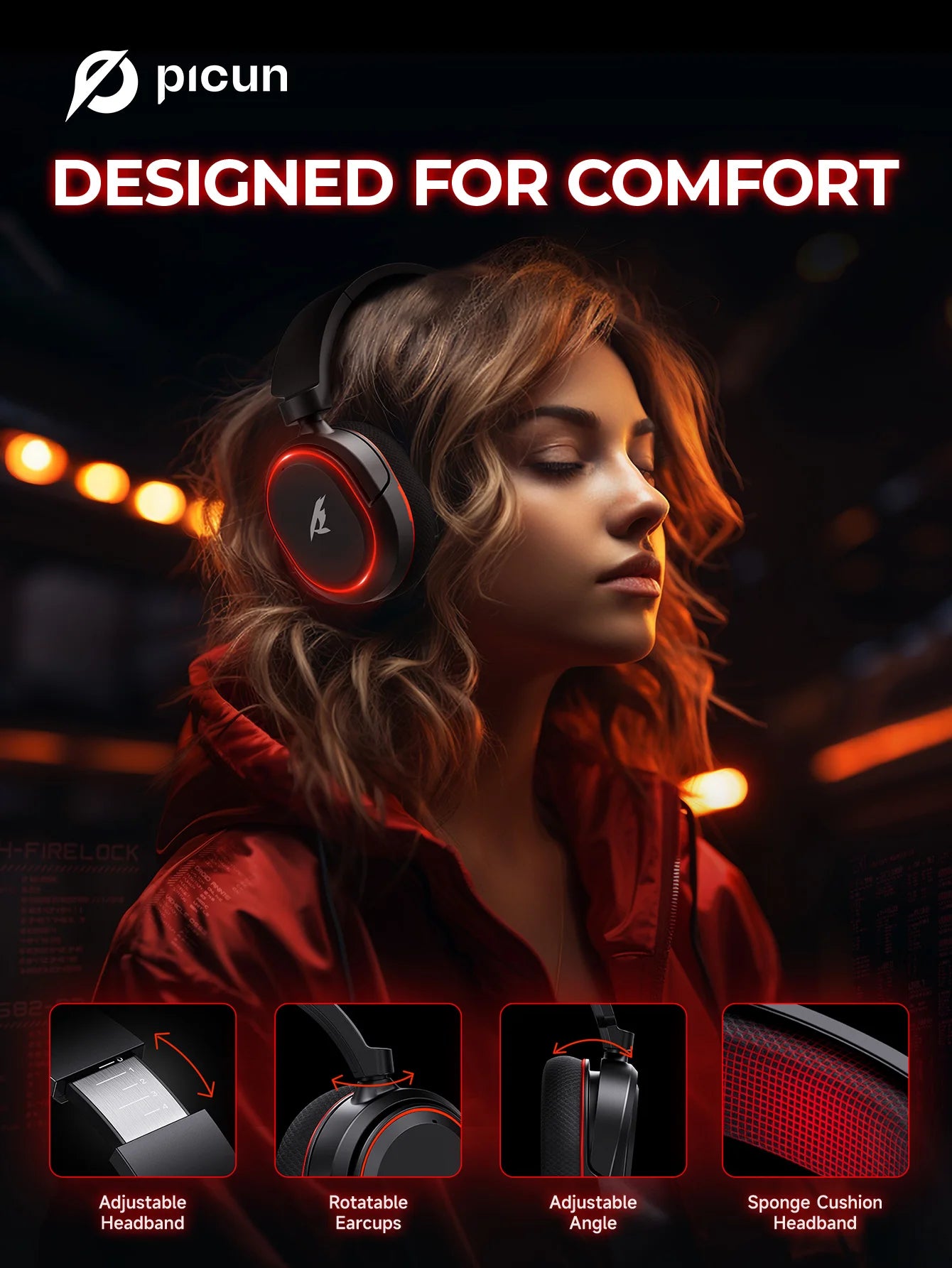 Picun G2 Gaming Headset (2.4G + Bluetooth, 7.1)