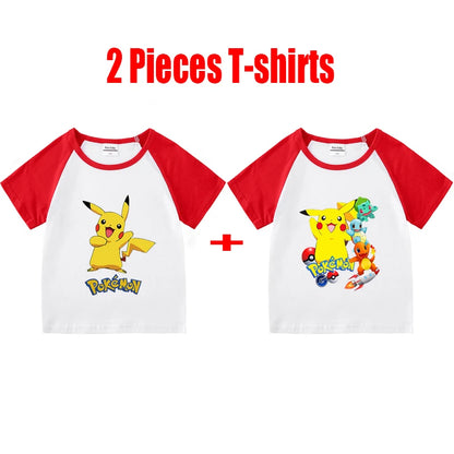 1/2 Pieces Pokemon Cartoon Tees For Boys Clothing Summer Children 100% cotton Short Sleeve T-shirts Printed T-shirt for girls