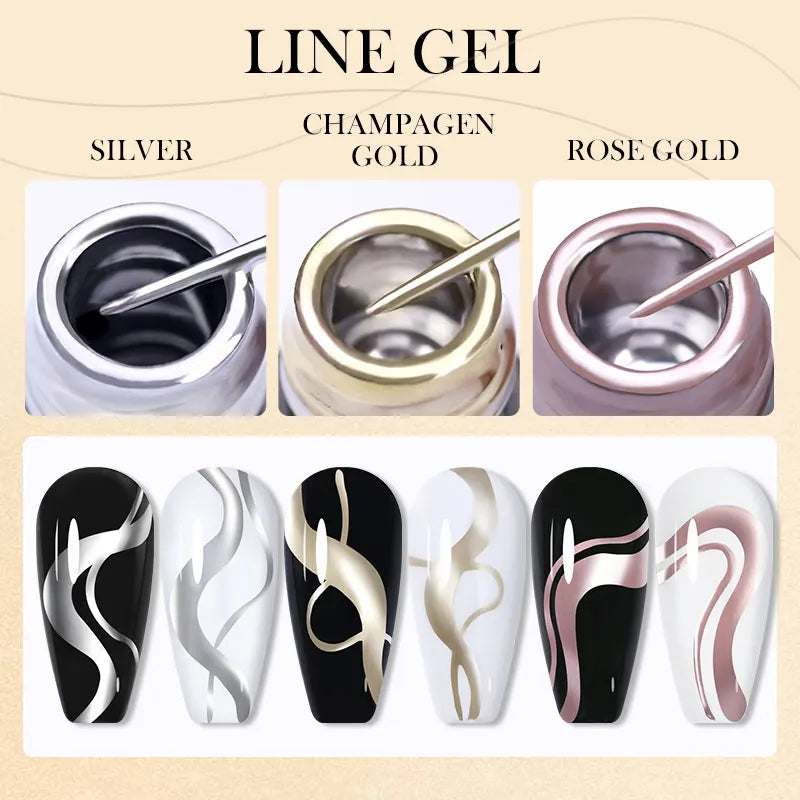 LILYCUTE 5ml Super Bright Silver Metallic Painting Liner Gel Nail Polish Drawing Stripe Graffiti Mirror Pull Line UV Gel Varnish