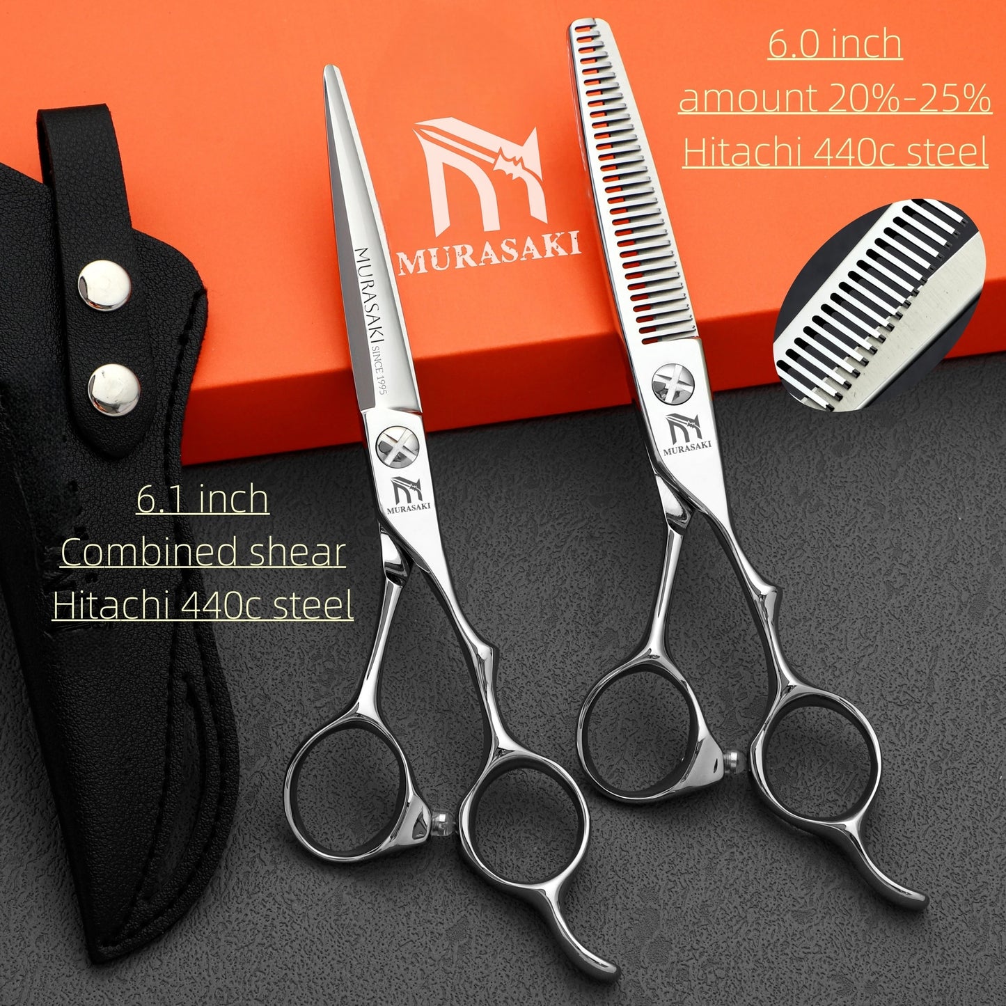 MURASAKI 6.0 inchhair thinning scissors，Professional Barber Accessories，Made by Hitachi 440C Steel，High-end Hair Cutting Tools