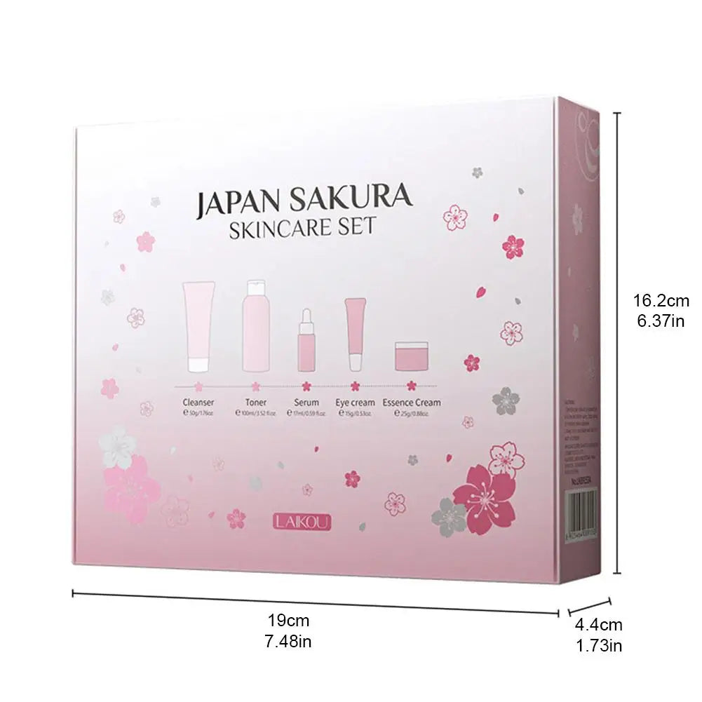 LAIKOU Japan Sakura Skin Care Set: 5-Piece Hydrating & Brightening Kit