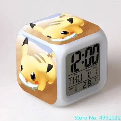 New 8x8x8cm Anime Pokemon Pikachu Electronic Alarm Clock Digital Clock Luminous Watch Color Changing Child Student Figure Gift