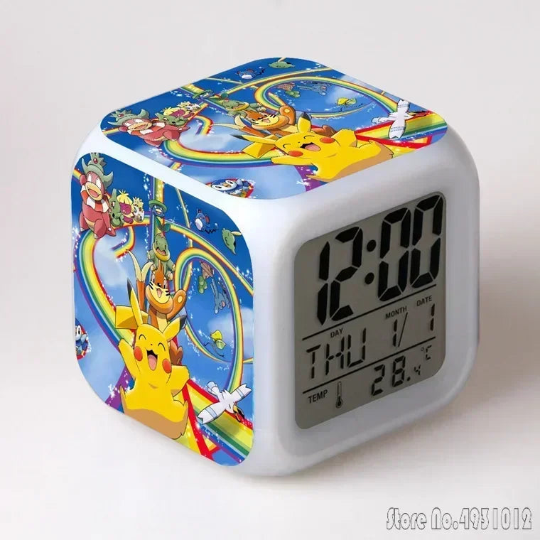 Anime Cartoon Pok é mon Cartoon Alarm Clock Creative Student 8x8x8cm LED Cube with Colorful Light Display Time Week Month