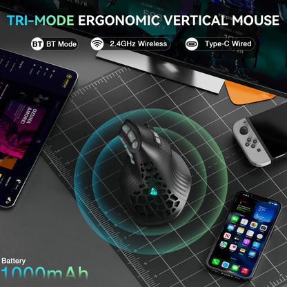 SOLAKAKA E9 Pro MMO Vertical Mouse PAW3395 Sensor 1000mAh Battery 45° Vertical Grip Ergonomic Mouse 8k Gaming Mouse