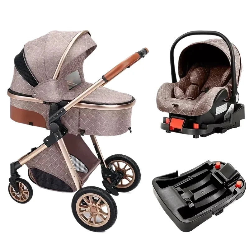 3in1 High Landscape Baby Stroller with car seat Newborns Infant Portable Baby Carriage ISOfix Base Multi functional strollers