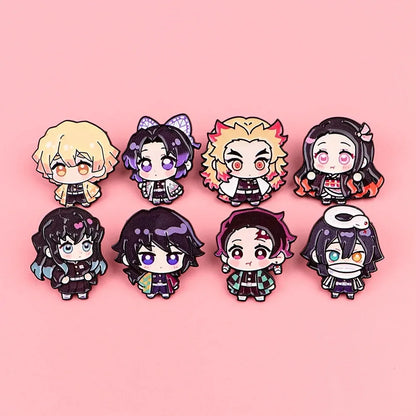 8Pcs Cute Demon Slayer Brooch Badge Anime Cosplay Chibi Character Tanjiro Nezuko Shinobu Giyuu Rengoku Enamel Lapel Pins Gift