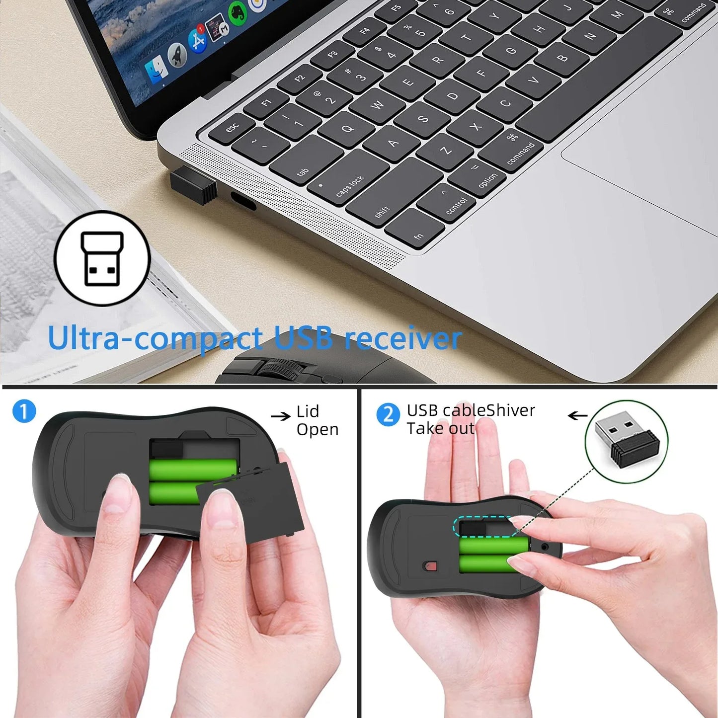 2.4G Wireless Mouse Gaming Mouse Ergonomic Mice 800-1200-1600 DPI Mouse Rechargeable Office Mice for PC Laptop Macbook Pro