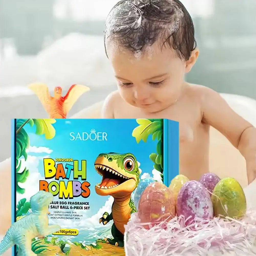 6PCS Bath Bombs for Kids Toddler with Dinosaur Eggs Inside, Fizzy Spa Balls Gift Set, Handmade Bubble Fun Relaxing Holiday Gift