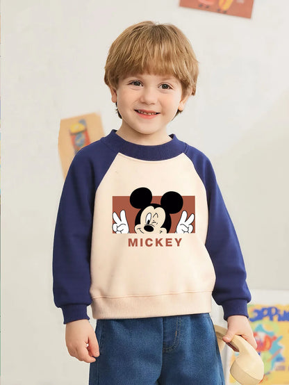 Spring Autumn Children O Neck Hoodies Sets Baby Girls Casual Sweatshirts Kids Spliced Long Sleeved Pullover Mickey Printed