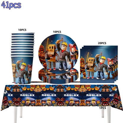 Roblox Boy Kids Set Birthday Party Decorations Tableware Tablecloth Cup Plate Napkin Bags Baby Shower Roblox Party Favor Kits