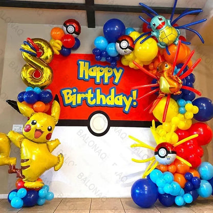 84pcs Pikachu Party Balloons Garland Arch Kit Pokemon Theme Birthday Party Decor Supplies Pikachu Squirtle Bulbasaur Pocket Ball