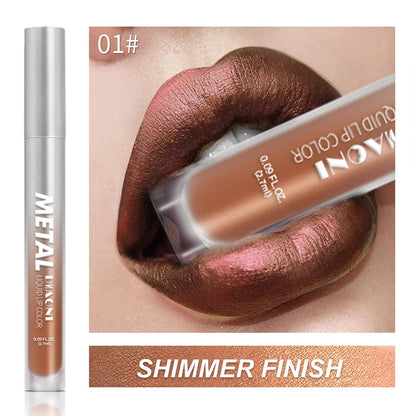 12 Colors Glitter Metallic Liquid Lipstick Pearlescent Waterproof Shiny Lip Gloss Non-stick Cup Long Lasting Shimmer Lips Makeup