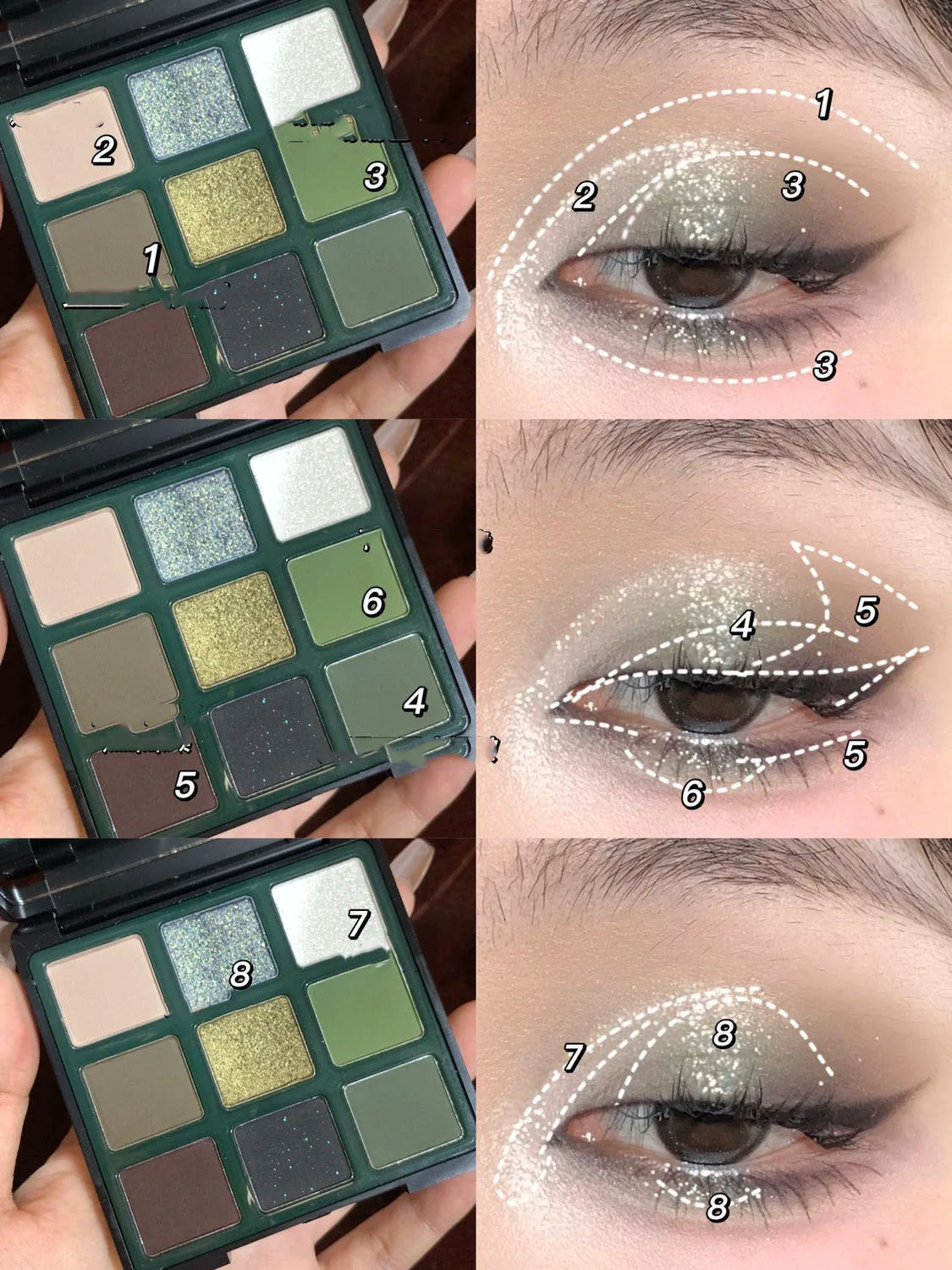 9 Color Eyeshadow Palette Olive Green Smoky Eye Look Pearlescent Shimmer Matte Eyeshadow Powder Makeup Palette Glitter Cosmetics