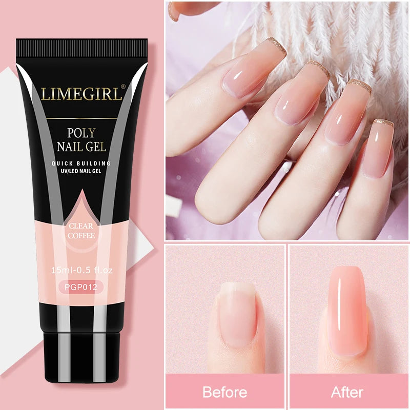 LIMEGIRL Set Poly Nail Gel for Extension Gel Set Manicure Acryl Gel Varnish Set 15ML Acrylic Liquid Nail Art Nail Kit UV Gel Kit