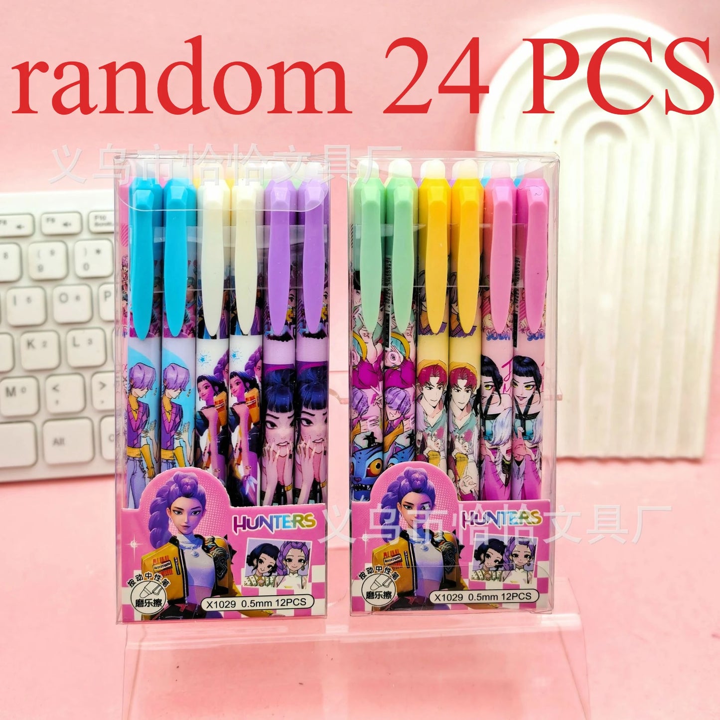 NEW Anime Girls  0.5mm Erasable Gel Pen - Refillable & Retractable Black Ink Friction Pen for School Office Supplies