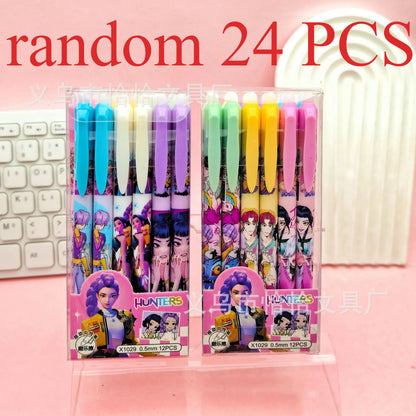 NEW Anime Girls  0.5mm Erasable Gel Pen - Refillable & Retractable Black Ink Friction Pen for School Office Supplies
