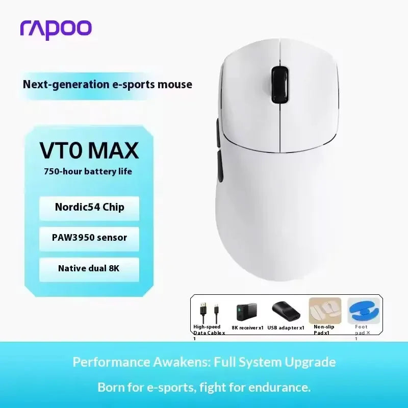 Rapoo VT0 MAX Wireless Gaming Mouse PAW3950 PAW3398 Nordic54L15 Chip Dual 8KHz 45000DPI Ergonomic FPS Gaming Mouse for PC Gamer