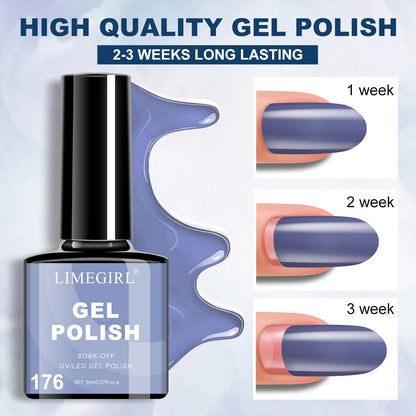 LIMEGIRL 60PCS Gel Nail Polish Art Kit Glitter 8ML Soak UV Semi-Permanent Gel Varn Nail Polish Suitable for Beginners Nail Set