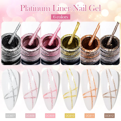 2/3/4/6pcs Platinum Glitter Liner Gel Nail Polish Set Gold Silver Sparkle Pull Line Gel Graffiti Painting Stripe DIY French Nail