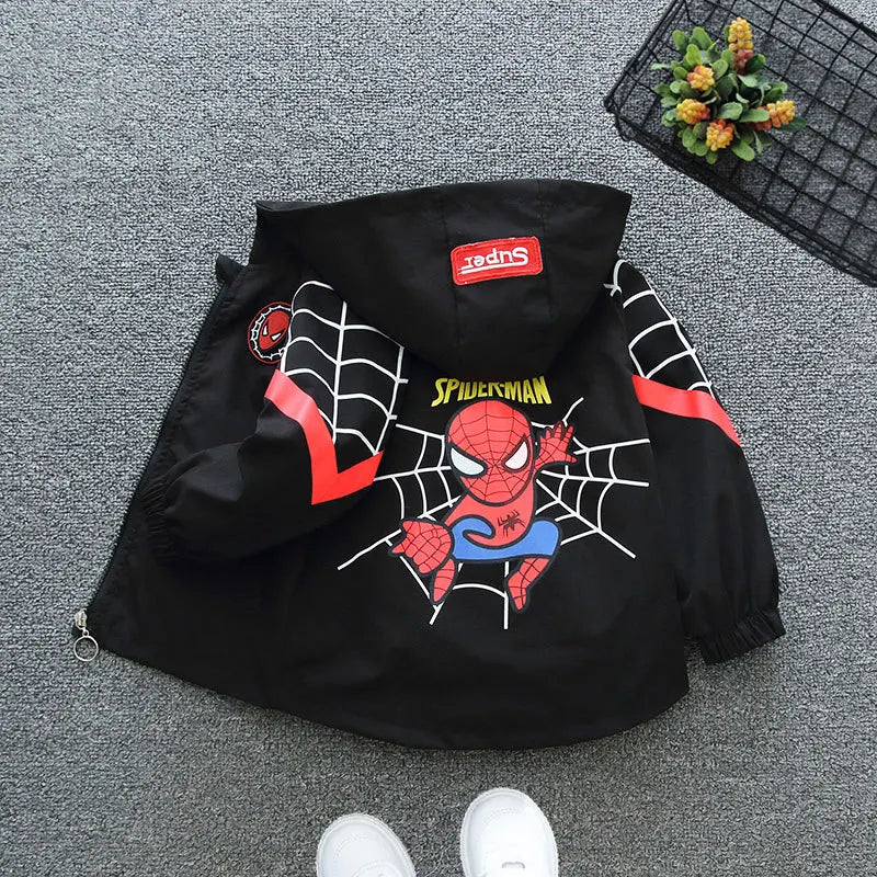 Boys Spiderman Hooded Jackets 1-10 Years Girls Spring Autumn Stitch Print Sports Coats Children Cartoon Outerwear Kids Clothes