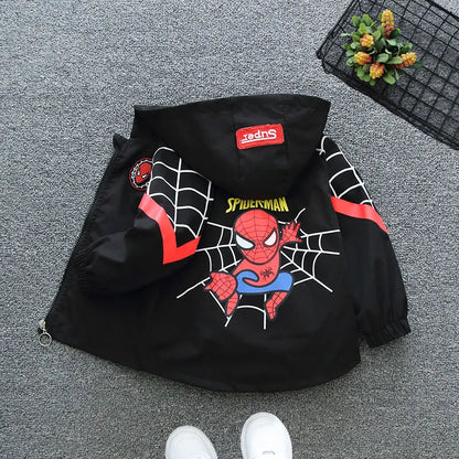 Boys Spiderman Hooded Jackets 1-10 Years Girls Spring Autumn Stitch Print Sports Coats Children Cartoon Outerwear Kids Clothes