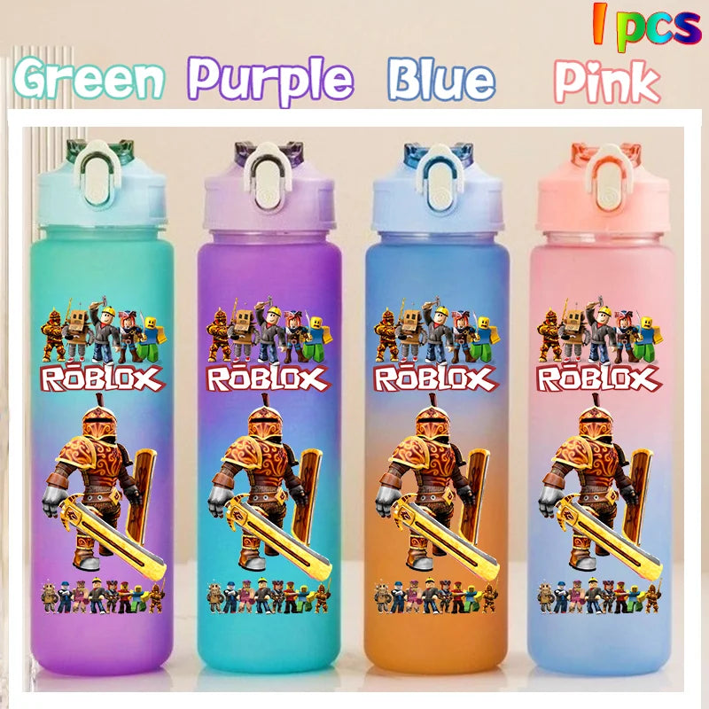 Roblox Anime Cartoon Straw Drink Bottle 750ml Gradient Color Water Cup Game Student Daily Necessities Gourde Boy Holiday Gift