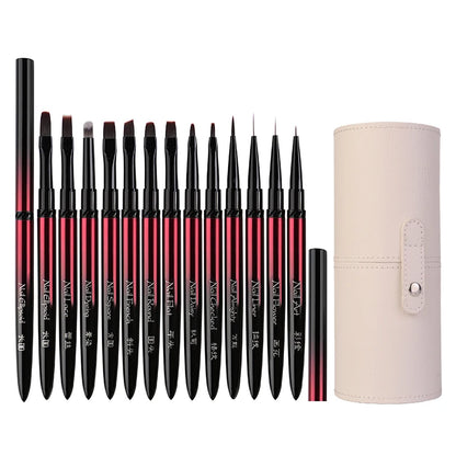New 1/13pcs Nail Art Brush Set Black Red Metal Handle Acrylic UV Gel Polish Crystal Acrylic Nail Drawing Tools High Quality