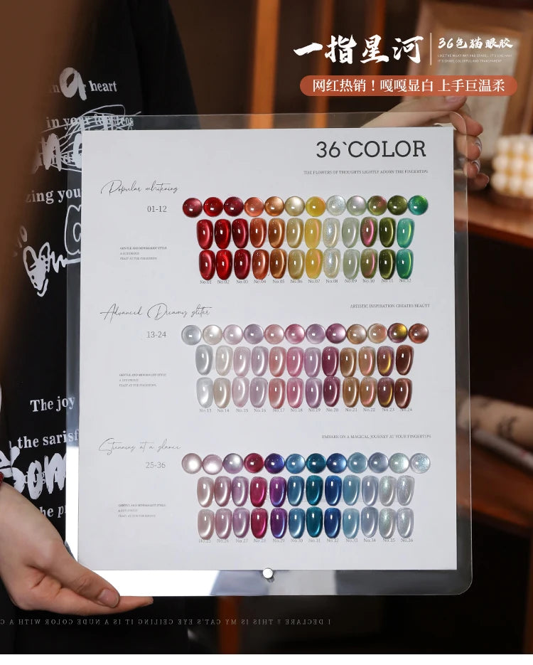 36color/set Star River Cat Eye Gel Nails Polish 15ml Magnetic Gel Glass Beads Semi Permanent Soak Off UV Nail Gel For Nail Salon