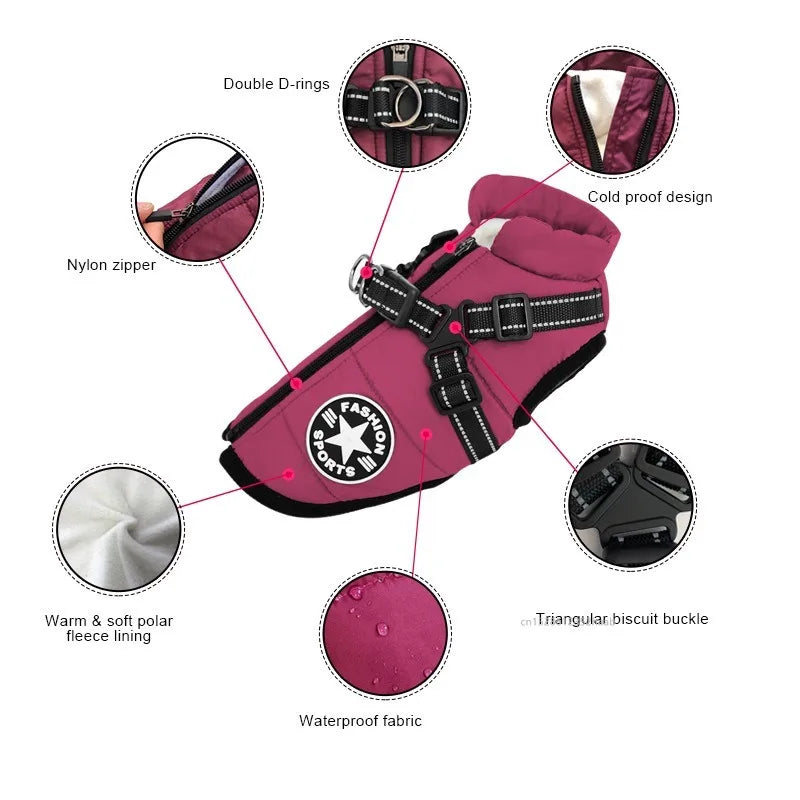 Winter Waterproof Dog Jacket with Harness 🐶❄️