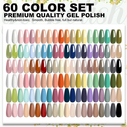 LIMEGIRL 60PCS Gel Nail Polish Art Kit Glitter 8ML Soak UV Semi-Permanent Gel Varn Nail Polish Suitable for Beginners Nail Set