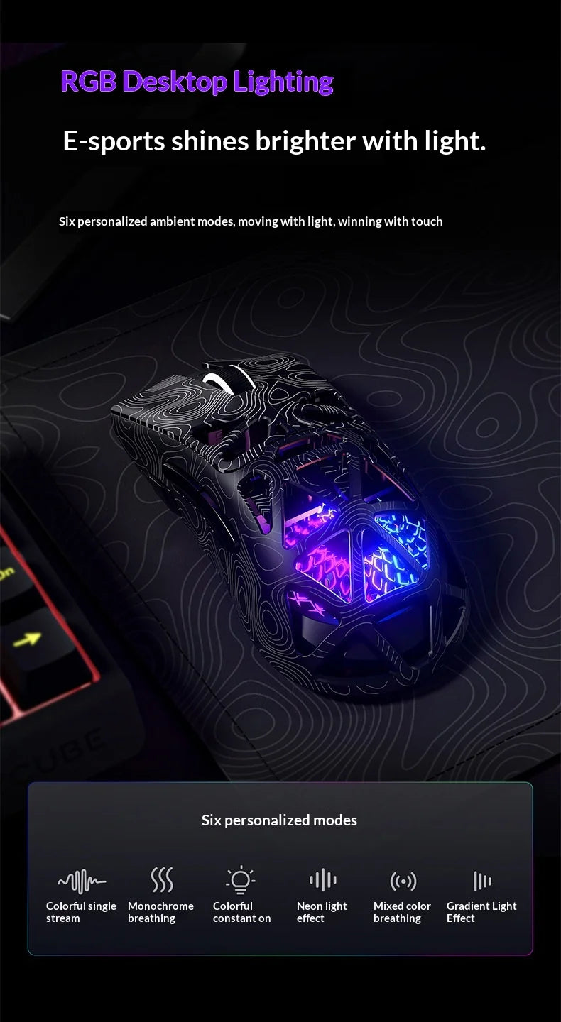 Furycube G11 1K Wireless Mouse Game Bluetooth The Third Mock Examination Paw3311 Lightweight Hollow Out Design Rgb Mouse Gift