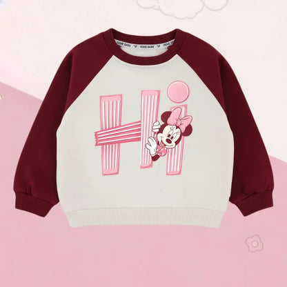 Minnie Printed Girls Fashion O Neck Hoodies Disney Children Casual Sweatshirts Spliced Long Sleeve Kids Spring and Autumn Tops