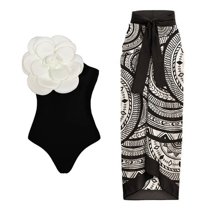 2024 Sexy Women's Swimsuit with Skirt One-Piece Swimwear Vintage Ruffle V Neck Cover Up Bikinis Set Beachwear Bathing Suit