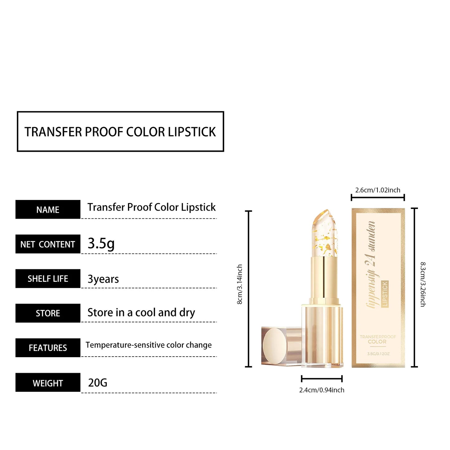 24K Gold Foil Color Changing Lipstick: Hyaluronic Acid Hydrating Lip Plumper